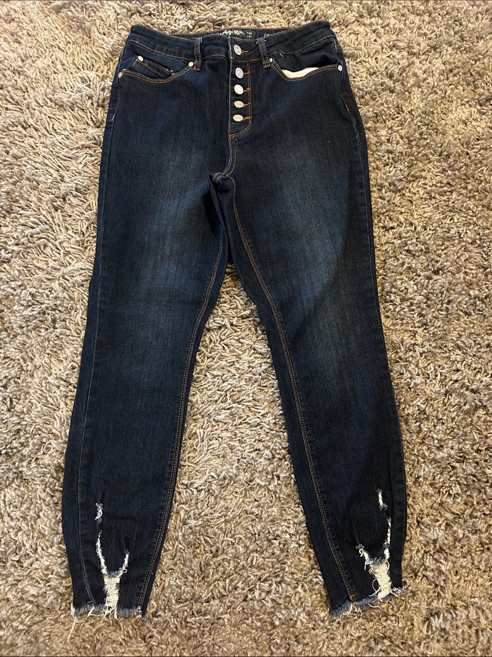 Indigo Rein Dark Blue High-Rise Skinny Jeans with Button-Fly Curvy Size 9